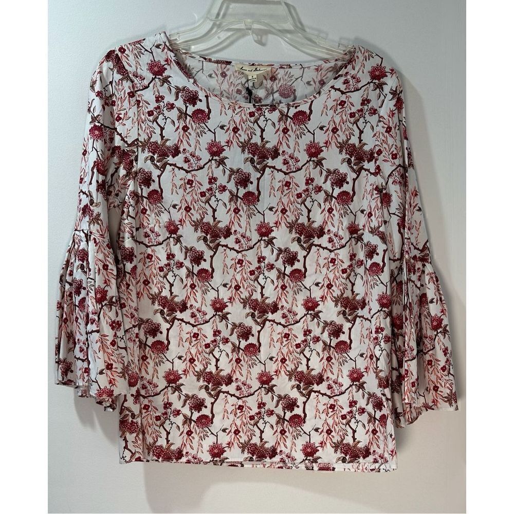 Jane & Delancey womens white pink floral 3/4 bell sleeve top Small NWT. #40-1017